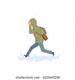 man running under the strong rain