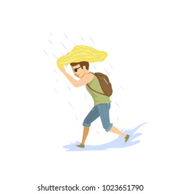 Man Running Under The Strong Summer Rain