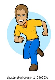 Man running in uniform or jeans, fully dressed/Running Character Illustration