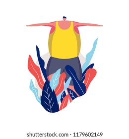 Man running vector illustration with funny flat and colorful style