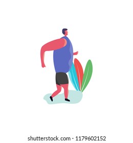 Man running vector illustration with funny flat and colorful style