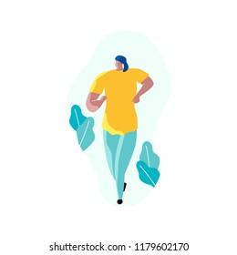 Man running vector illustration with funny flat and colorful style