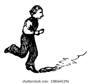 A man is running, vintage line drawing or engraving illustration.