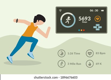 man running wearing smart watch to monitor health illustration design