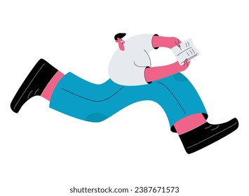 man running while reading a book and smiling happily illustration