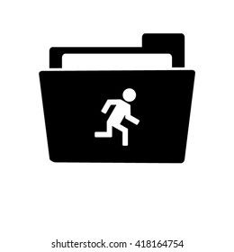 man running - white vector icon;  black folder