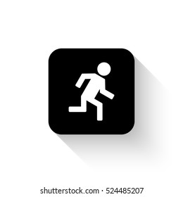 man running - white vector  icon with shadow