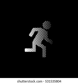 man running - white vector icon;  halftone illustration