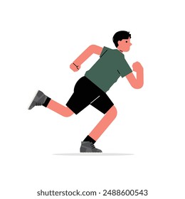 Mann rennt. Junger Läufer trainiert. Joggertraining Ausdauer, Cardio Sport Workout. Aktive Person Joggen in Kapuzenpullover und Trainer. Flache Vektorillustration isoliert auf weißem Hintergrund.