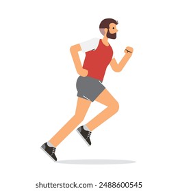 Mann rennt. Junger Läufer trainiert. Joggertraining Ausdauer, Cardio Sport Workout. Aktive Person Joggen in Kapuzenpullover und Trainer. Flache Vektorillustration isoliert auf weißem Hintergrund.