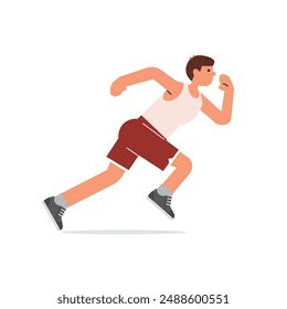 Mann rennt. Junger Läufer trainiert. Joggertraining Ausdauer, Cardio Sport Workout. Aktive Person Joggen in Kapuzenpullover und Trainer. Flache Vektorillustration isoliert auf weißem Hintergrund.