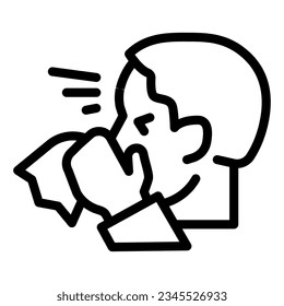 Man with runny nose hold napkin line icon. Sick person sneezing symbol, outline style pictogram on white background. Coronavirus symptoms mobile concept web design. Vector graphics.