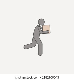 man runs with box 2 colored line icon. Simple colored element illustration. man runs with box outline symbol design from carrying and picking box set on blue background