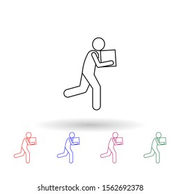 Man runs with a box multi color icon. Simple thin line, outline vector of carrying and picking a box icons for ui and ux, website or mobile application