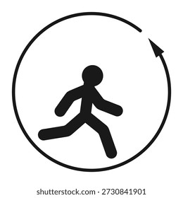 A man runs in circles. Symbolizes routine, stagnation and meaningless bustle.