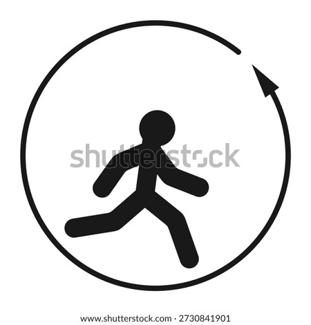 A man runs in circles. Symbolizes routine, stagnation and meaningless bustle.