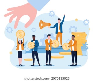 Man Runs Employees. Boss Watches Over His Subordinates. Metaphor For Good Personnel Management. Businessman, Entrepreneur, Startup. Firm Increases Its Income. Cartoon Flat Vector Illustration