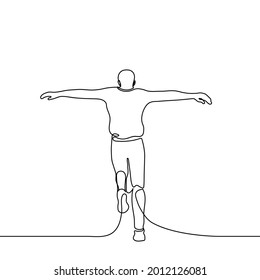 man runs with his arms outstretched like wings or an airplane - one illustration. concept of following a dream, leaving the place with great joy, flying away into a fantasy world, infantile, dreamy