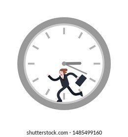 Man runs inside clock. Run away from time 
