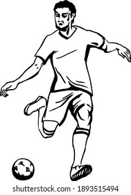 El hombre corre y patea la pelota. Esbozo vectorial.