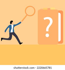 a man runs with a magnifying glass to a book to learn