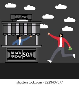 man runs with money to the store on black friday