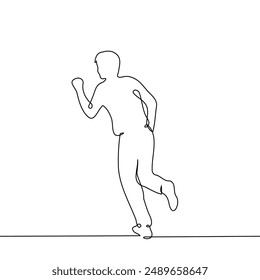 man runs - one line art vector. concept of running, avoiding responsibility, rushing, being late. Handmade vector not AI