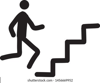 man runs up the stairs