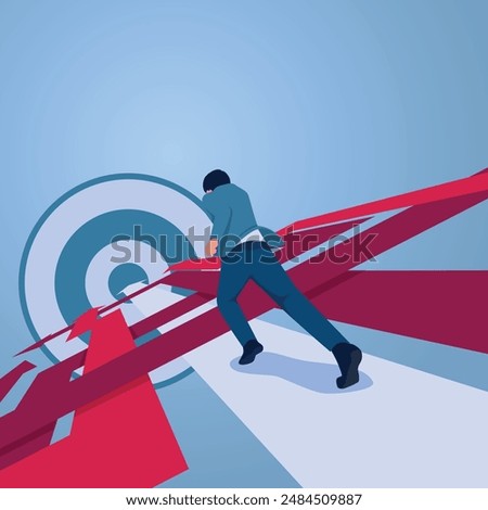A man runs towards a target through a straight road blocked by a branch, an illustration of focus.
