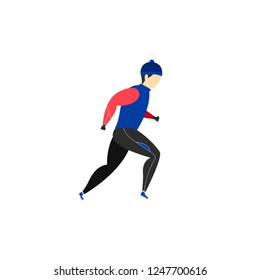 A man runs in winter clothes. Winter running. Sports activities. Vector illustration.