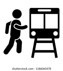 A man is rushing towards railway crossing and train is approaching, crossing railway