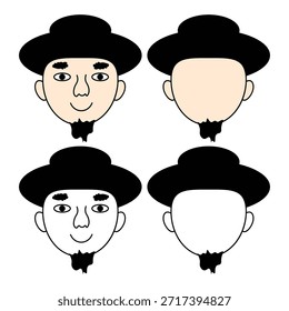 A man s face is a construction set. A children s coloring book featuring a man s head wearing a hat. The vector illustration is highlighted on a white background.