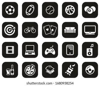 Man s Favorite Activities Icons White On Black Flat Design Set Big