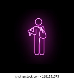 Man with sack neon icon. Simple thin line, outline vector of male bag and luggage icons for ui and ux, website or mobile application