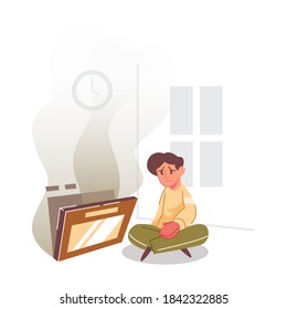 man sad because overcook vector illustration. flat style design