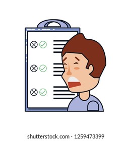 man sad with clipboard checklist isolated icon