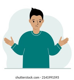 Der Mann ist traurig und verärgert. Die Hände sind in verschiedene Richtungen verteilt. Vektorgrafik