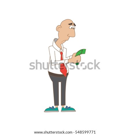 a man with a sad view counts the money. vector illustration