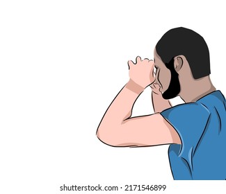 Man sad with white background.