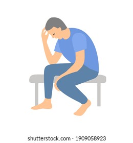 hombre sosteniendo la cabeza. la persona se sienta y piensa. tristeza, malestar. psicología