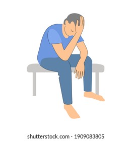 man sadness. man thinks and holds his head. feeling unwell. psychology of emotion