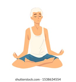 Man safe the balance with meditation, relaxation cartoon vector illustration