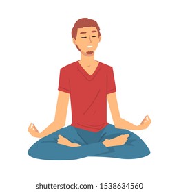 Man safe the balance with meditation, relaxation cartoon vector illustration