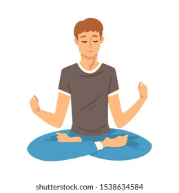 Man safe the balance with meditation, relaxation cartoon vector illustration