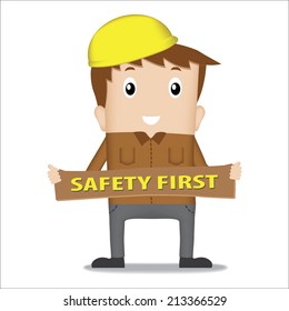Man with safety first sign