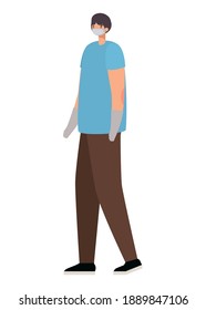 man with safety mask and blue shirt vector illustration design