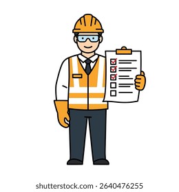 Man Safety Vest Holding Clipboard Site Supervisor Inspection Documentation Professional