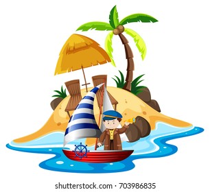 Man sailing boat at sea illustration