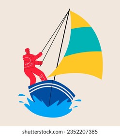 Man is sailing. Colorful vector illustration
