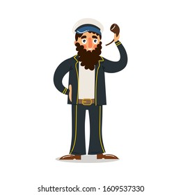 Man sailor standing and smoking pipe vector illustration